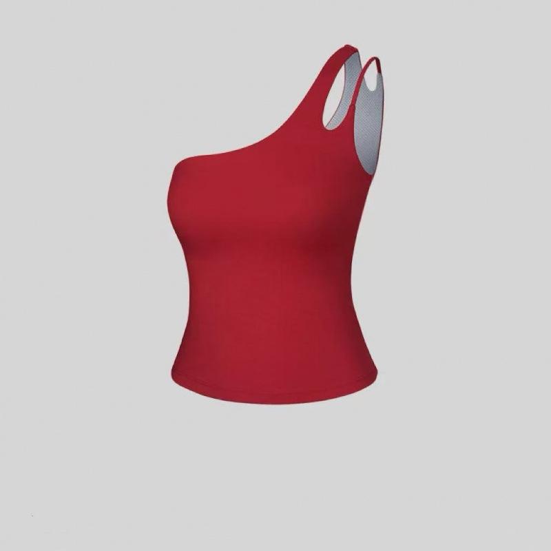 

Women s Asymmetrical One-Shoulder Camisole: Summer Inner Layer with Built-In Bra and Chest Pads, Stylish Back Design. Small красный