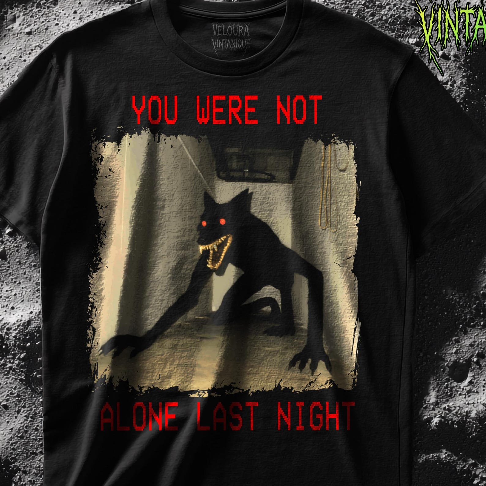 Analog Horror Wolf Creature T-Shirt, Creepy VHS Graphic Tee L