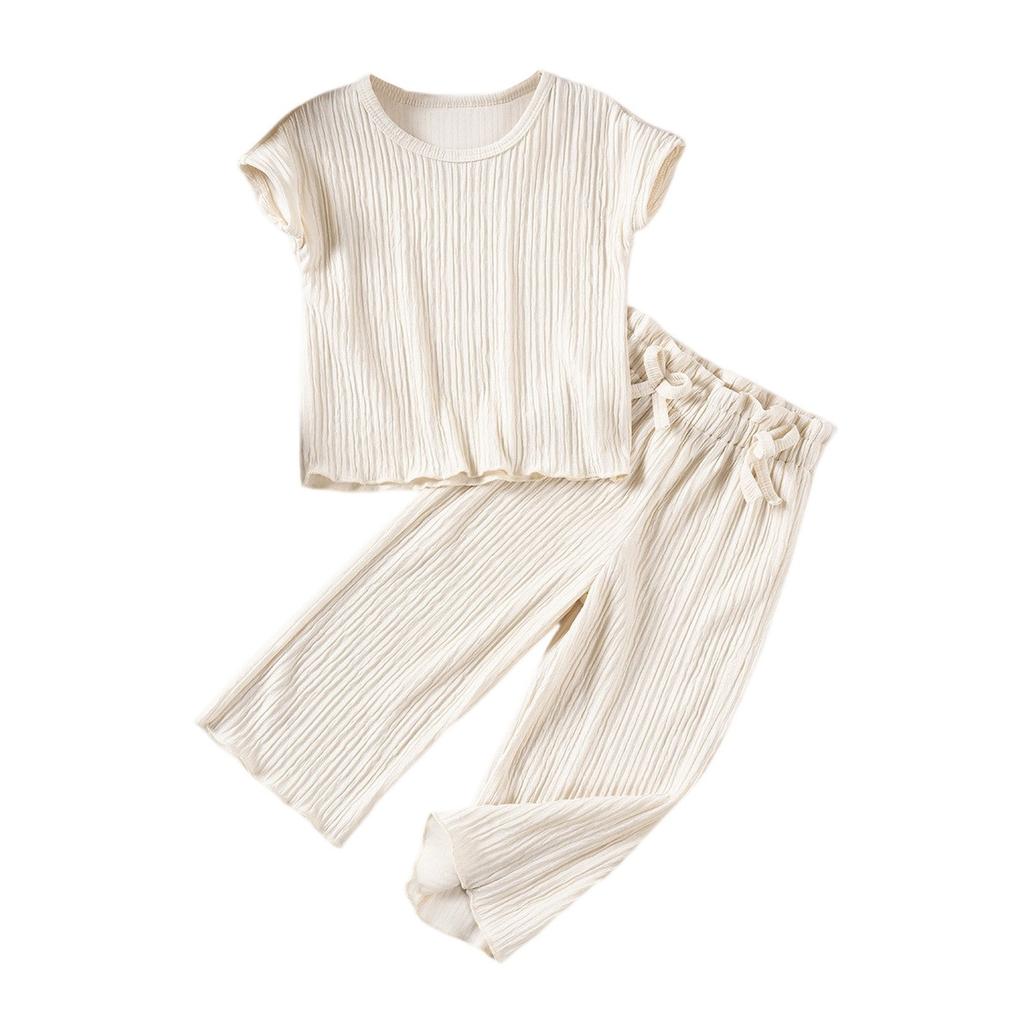 Girls' Solid Color Set - Short Sleeve Top & Pants Outfit