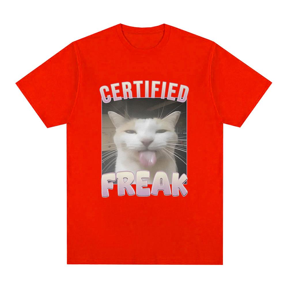 Certified Freak Funny Cat Meme T Shirt Men's Fashion Vintage Short Sleeve T-shirts Casual Cotton Oversized T Shirts Streetwear