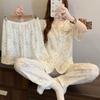 Dream Little White Bear Cloud Cotton Pajamas Women'S Summer Lace Doll Collar Short-Sleeved Loungewear Three-Piece Set