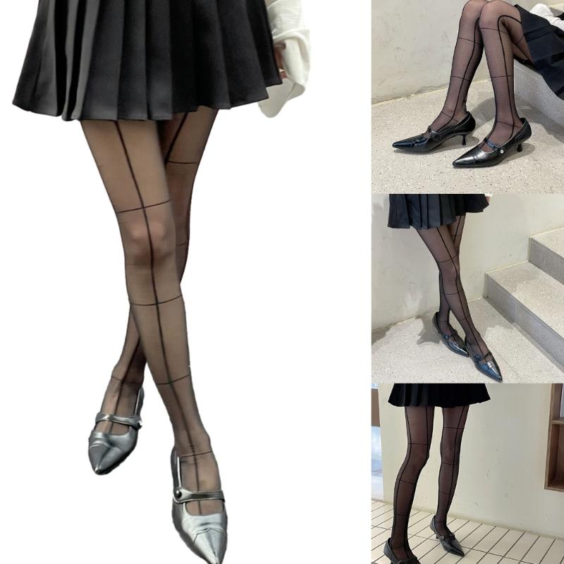 Women's Pantyhose,Cross Line High Waist Pantyhose Sheer Tights Thigh High Stockings