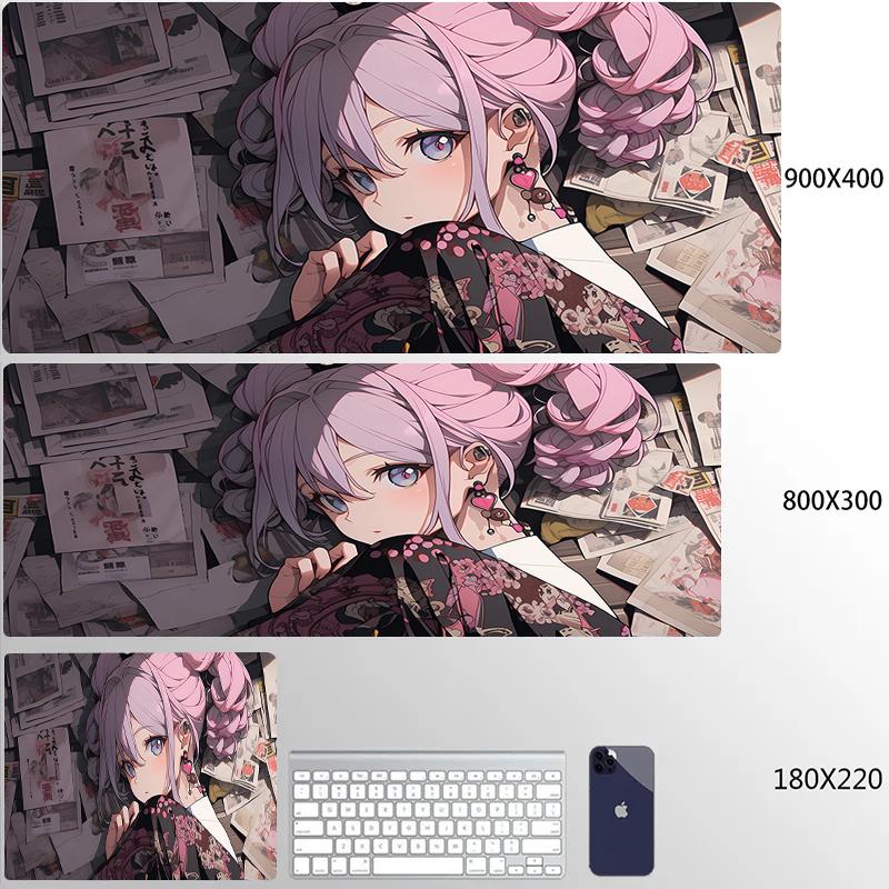 Large Gaming Mousepad Cute Anime Girls Locking Edge Keyboard Mouse Pad Gamer Non-Slip Computer Mouse Mat Kawaii Deskmat Carpet