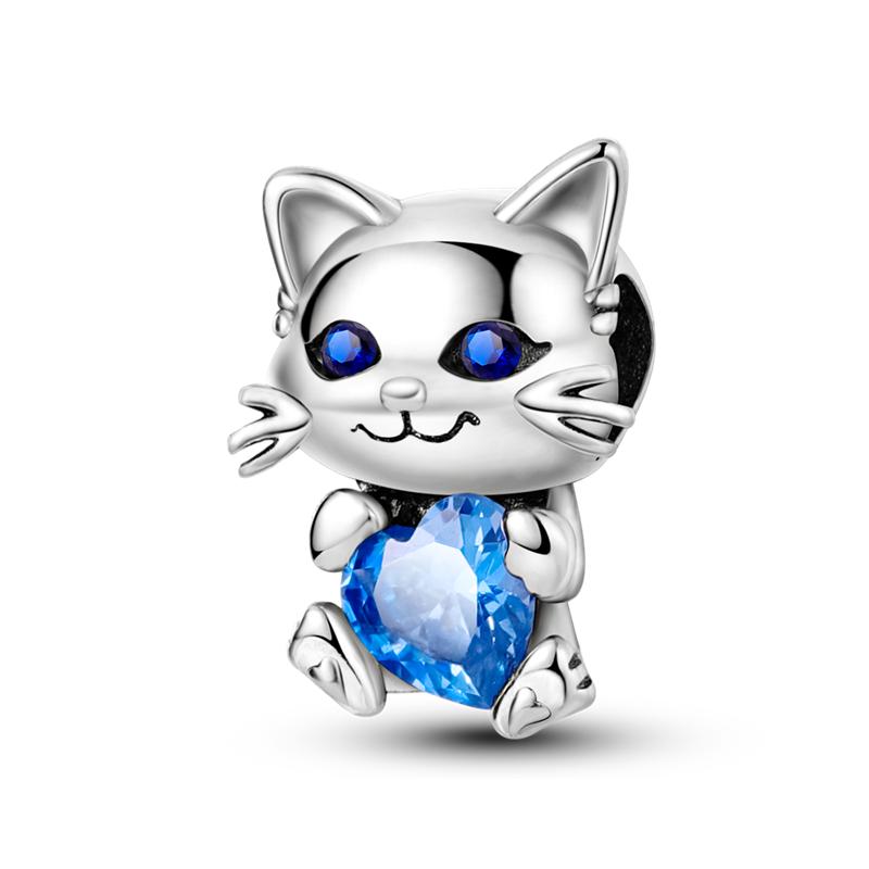 925 Sterling copper Cat and Dog Series Best Friend Pendant Fit 4MM hole diamete Bracelet Charms Bead Necklace DIY Female Zircon