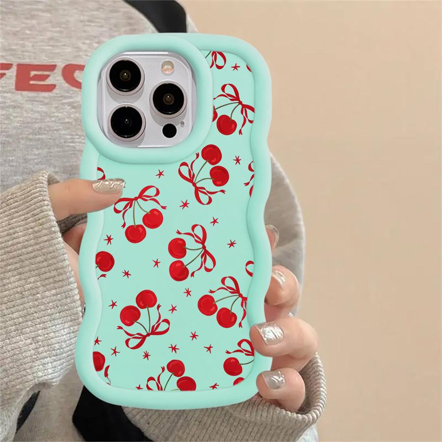 Soft Phone Cover Case for iPhone 15 Plus XR 14 13 11 16 Pro Max 8 17 Air 12 Red Lovely Cherry