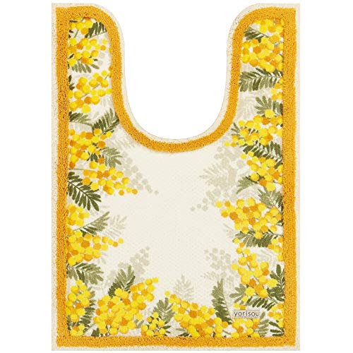 Senko S.D.S Mimosa Long Toilet Mat, Approx. 95 x 65 cm, Yellow, Floral Print, Antibacterial, Odor Resistant, Made in Japan, Product Number 31866
