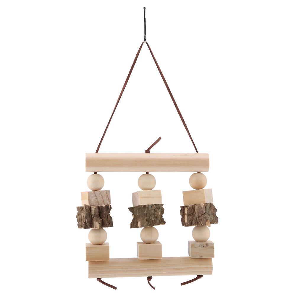 Konnwei Wooden Block Bird Parrot Perch Stand Swing Chewing Toy Birdcage Decoration Accessory