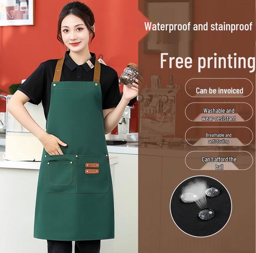 Adjustable Waterproof Canvas Apron with Logo Print for Kitchen and Restaurant Use