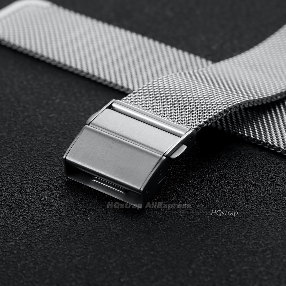 Stainless Steel Watch Buckle 18mm 20mm 22mm Universal Watch Clasp Double Press Metal Replacement Buckle for Mesh Belt Accessory