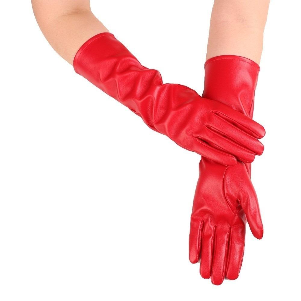 1 Pair Solid Color PU Leather Gloves Extra Long Stage Performance Gloves Driving Gloves  for Women