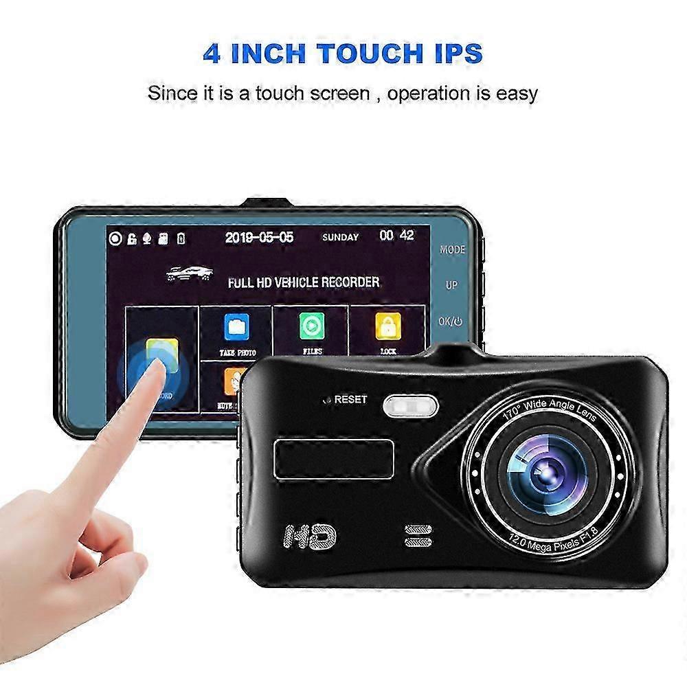 Tela sensível ao toque 4 polegadas gravador de condução HD lente dupla 1080P com WIFI imagem de ré APP móvel Internet