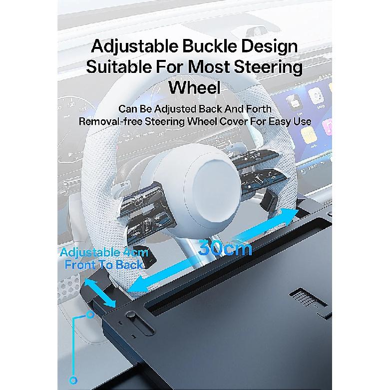 Carbon Fiber Design Auto Steering Wheel Tray Multipurpose Adjustable Car Table with Drawer and Anti-Slip Protective Adhesive