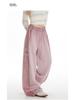 Striped Retro Pink Wide-Leg Sweatpants - Women's Jazz Dance, 300g Cotton Blend with Edging