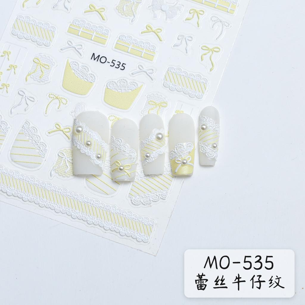 1Sheet Bowknot Lace Ribbon Nail Art Stickers Korean Sweet Style 3D Relief Art Decoration Self Adhesive Nails Decals