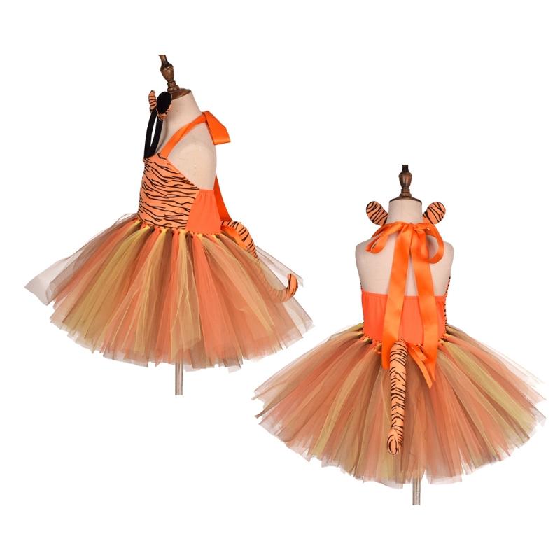 Tiger Tutu Dress Animals Cosplay Costume Headband Tutu Skirt Tail Bow Set Accessories Kids Children Girl Party Dress Up