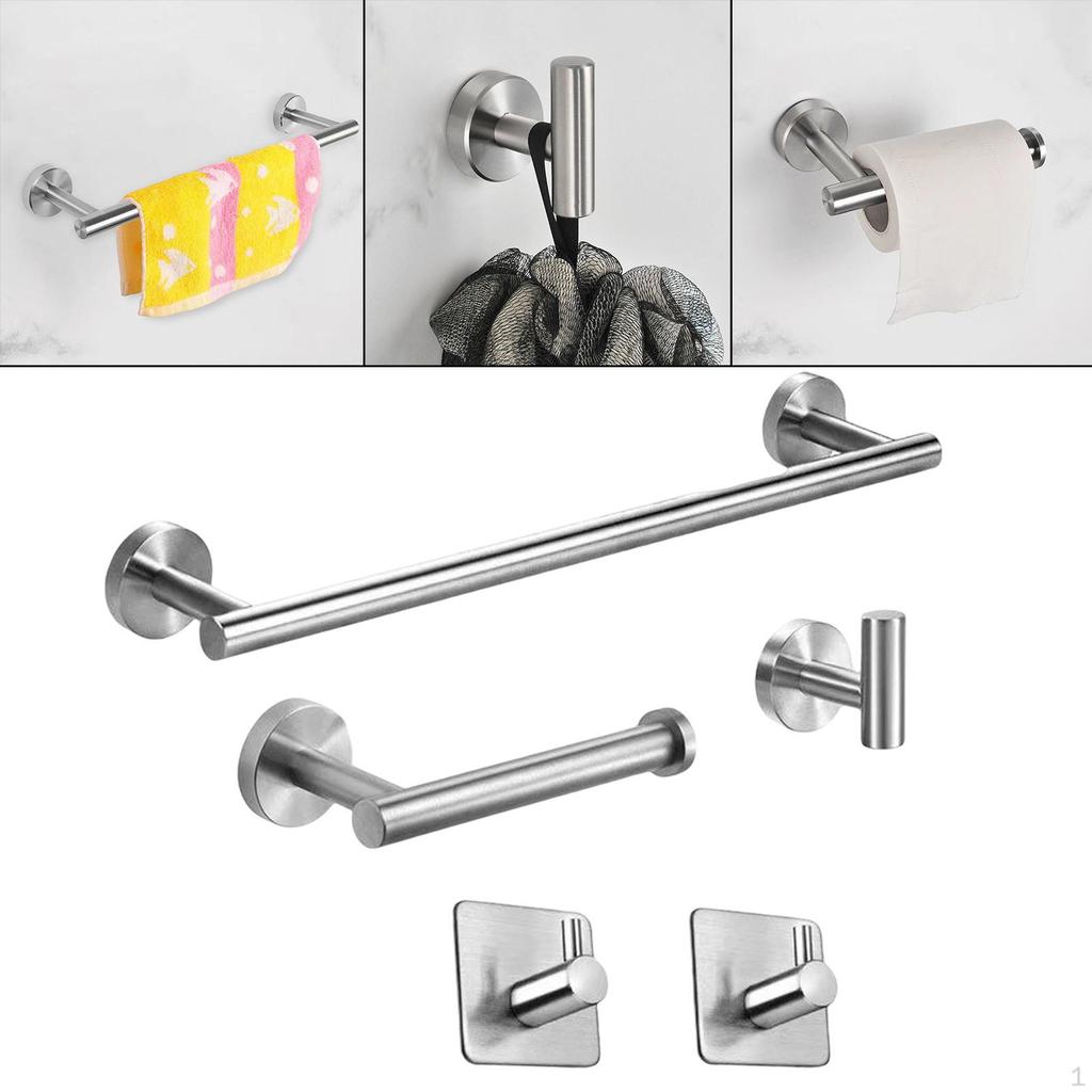 Brushed Bathroom Accessories Kit Towel Rack Hooks Holder Heavy Duty -Piece Modern Style for