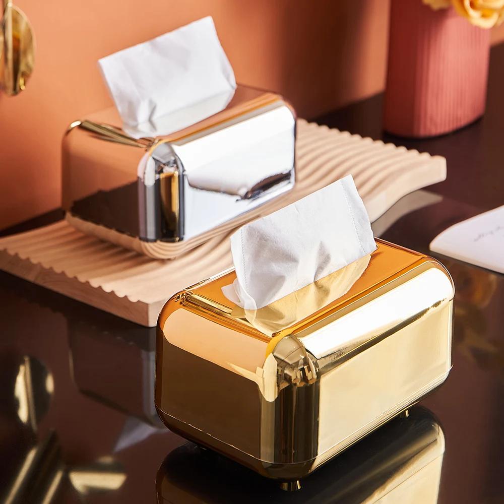 Luxury Golden Tissue Boxes Storage Napkin Holder Paper Case Organizer Ornament Craft Desktop Tissue Holder Kitchen Tissue Box "