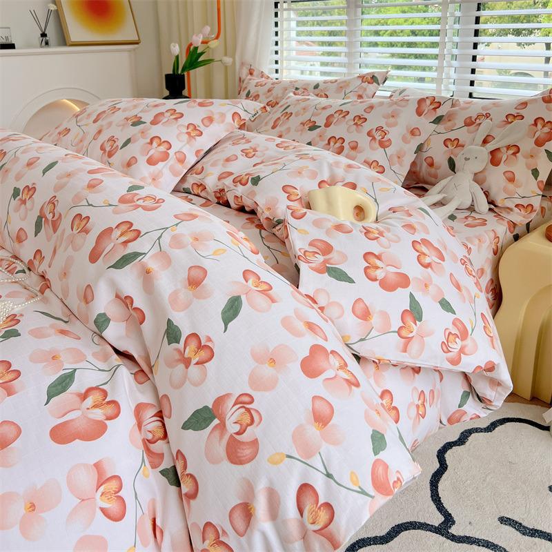 Set de pat din bumbac din patru piese, set din trei piese de husă de pilota de dormitor din bumbac pur și cearșaf de pat