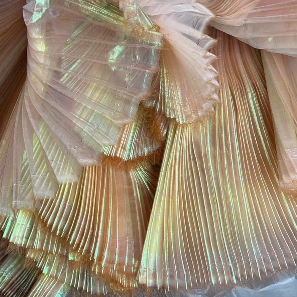 Creative Shiny Pleated Organza Fabric Rainbow Mermaid 100*150cm Cloth Fabric Handmade DIY Material Sewing Girls Skirt Dress