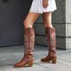 Boots New Retro Embroidered Western Cowboy Boots Tall Knight Boots Pointed Brown French High Heel Boots Women