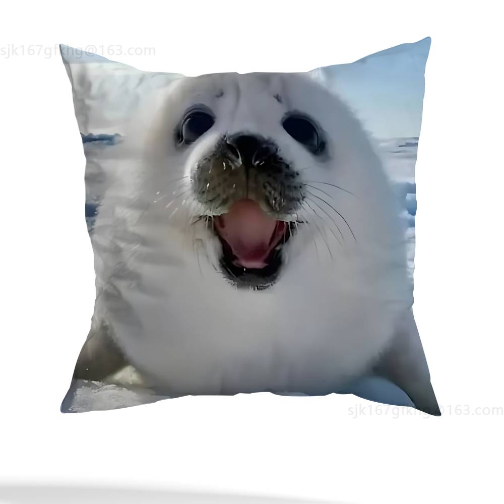 Seal Sea Cute Funny Pillow Case Anti-dustmite Pillowcase Invisible zipper silky short plush Sofa cushion cover