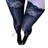 M68A Lace Trim Over Knee Nylon Stockings With Silicone Grip Shimmering Glossy See Through Thigh High Long Socks For Women