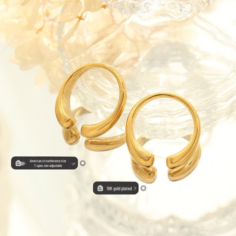 Minimalist Personalized Geometric Titanium Steel Ring, Non-Fading, Fashionable, 18K Gold-Plated, Versatile for Mix-and-Match.
