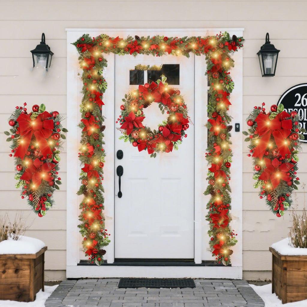Christmas Wreath for Front Door Window Artificial Wreath Garland Rattan Set Xmas New Year Navidad Home Christmas Decoration