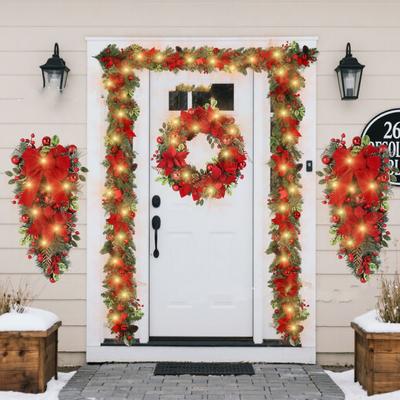 Christmas Wreath for Front Door Window Artificial Wreath Garland Rattan Set Xmas New Year Navidad Home Christmas Decoration