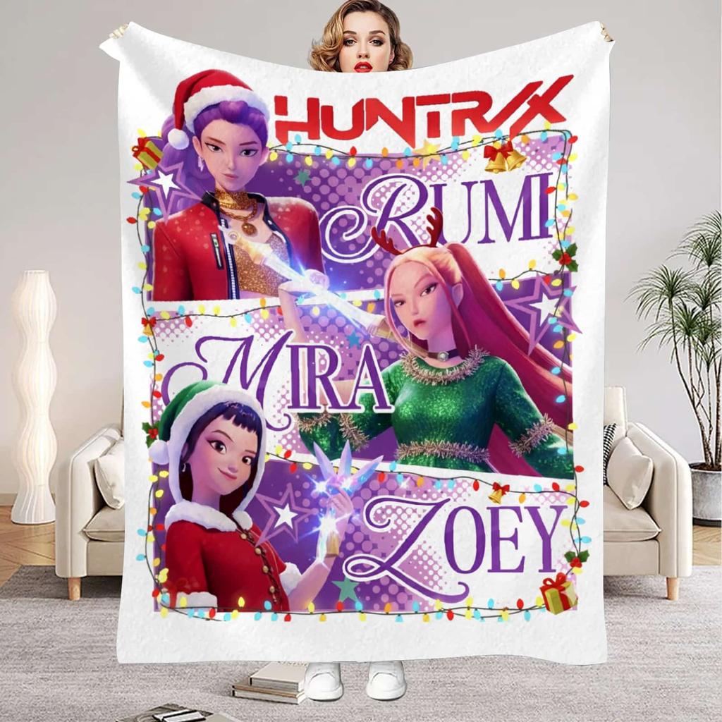 2026 Christmas KPop Demon Hunters Flannel Blankets Travel Living Room Bedroom Sofa Birthday Gifts For Kids Soft Throw Blanket
