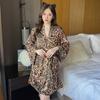 New Pajamas Women's Summer Ice Silk Long-sleeved Suspender Nightgown Nightgown Set Spring and Autumn Sexy Leopard Print Home