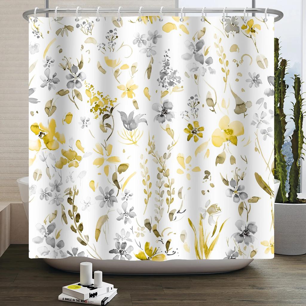 Watercolor Floral Shower Curtain for Bathroom Spring Elegant Flower Printed Bath Curtain Botanical Wildflower Bathroom Decor