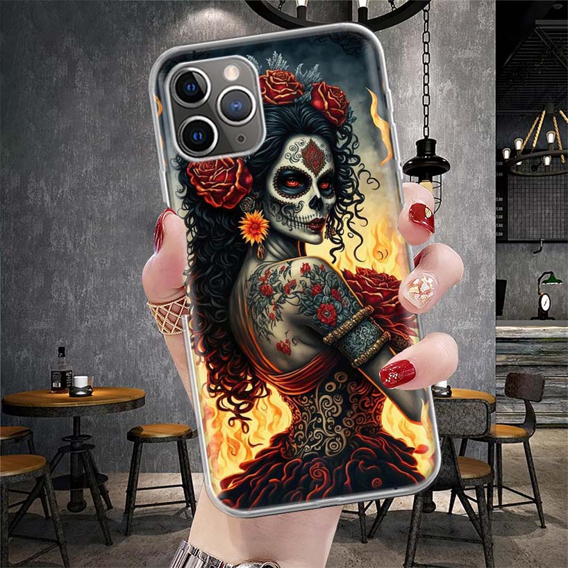 Catrina Beautiful Rose Girl Skull Soft Phone Case For IPhone 11 17 Air 16E 16 Pro Max 15 + 14 Plus 13 Mini 12 Apple 7 SE 8 Funda