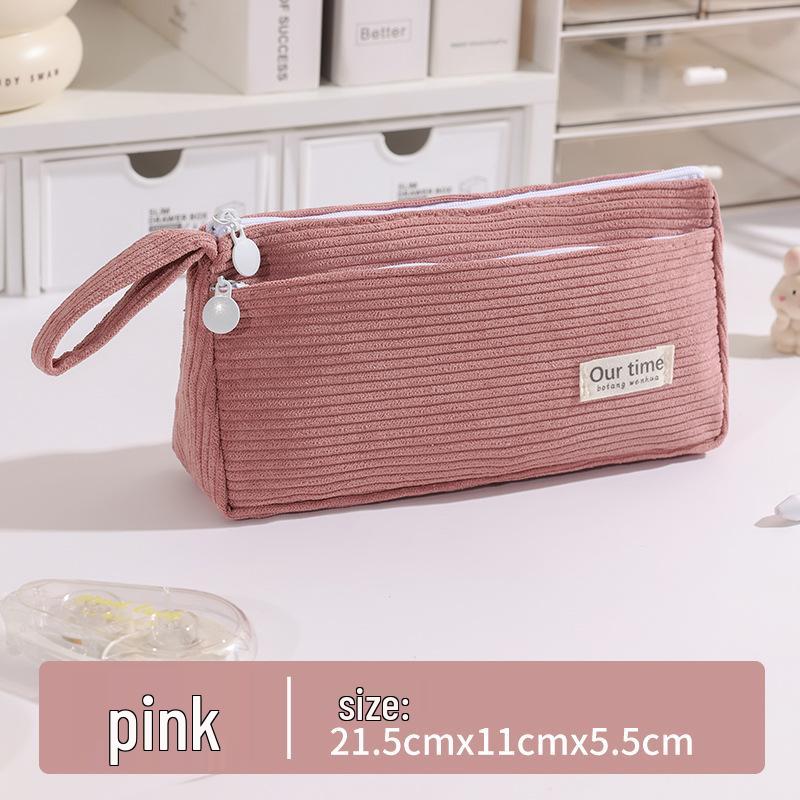 Stylish Korean Corduroy Pencil Case - Large Capacity, Solid Color for Junior High Students