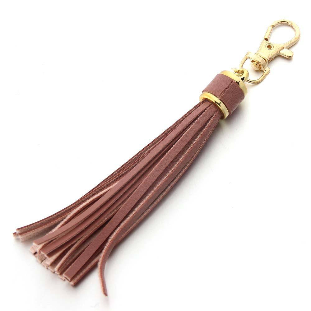 Fashion Gold Colour Alloy Lobster Clapes Leather Tassel Pendant Keychain for Women's Bag Accessories