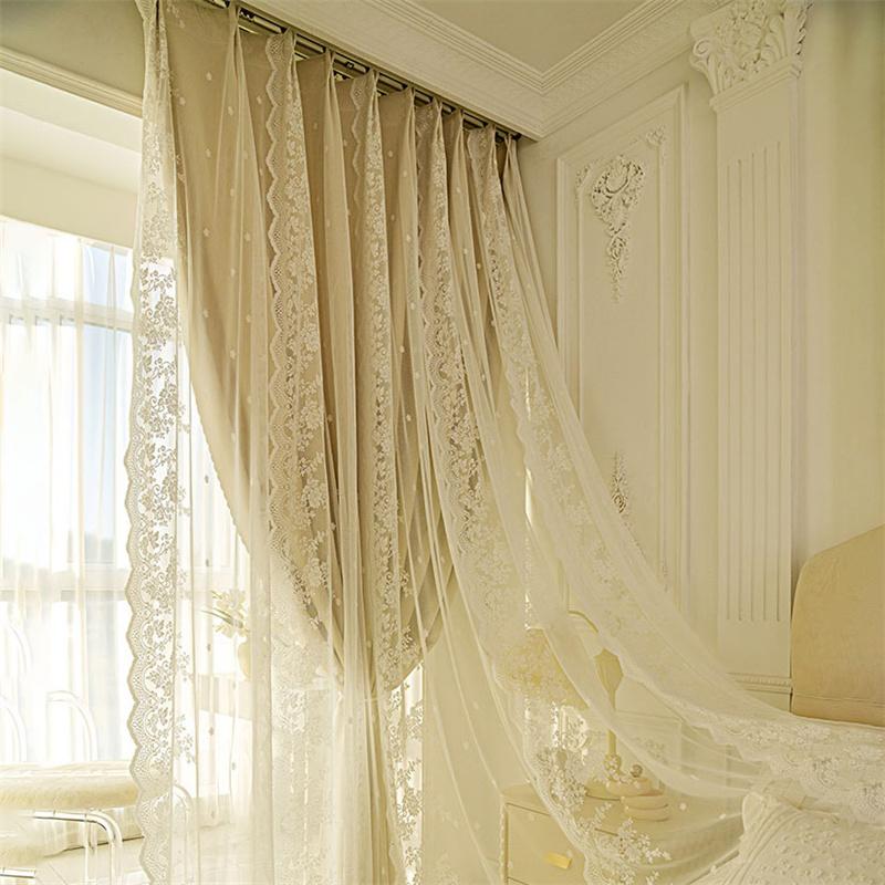 

Кружевная пряжа и ткань, двухслойная затемняющая занавеска Princess Wind French для гостиной, спальни, теплоизоляция, затемняющая декоративная занавеска W150*H270cm