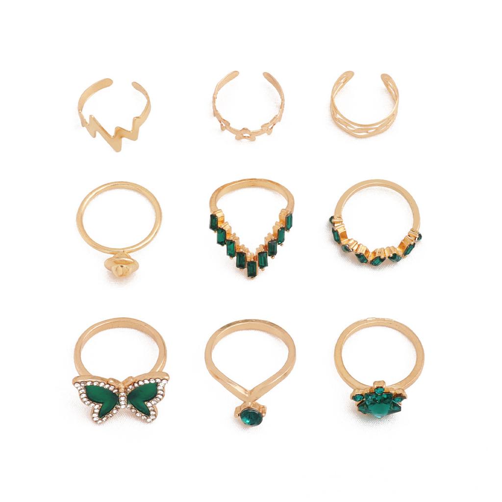 Butterfly Diamond Nine-piece Ring Geometric Star Animal Diamond Imitation Gemstone Jewelry Set