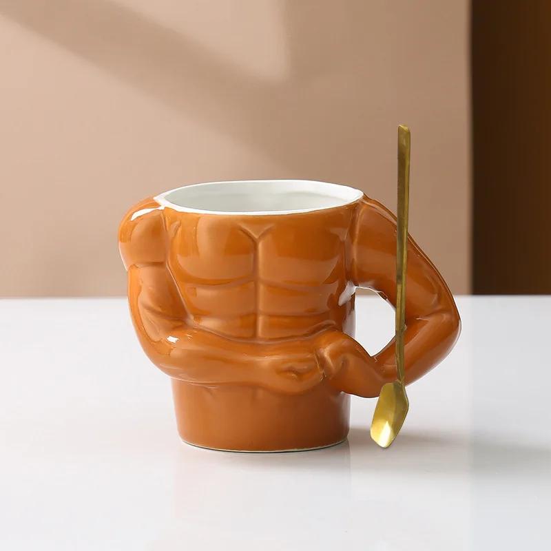 Muscle Ceramic Mug Breakfast Milk Coffee Mugs with Handle Gift Box Birthday Gift Office Household Funny Cups Drinking Utensils