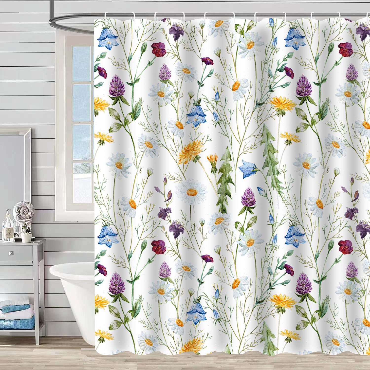 

Charming Blue Botanical Print Waterproof Shower Curtain - Stylish, Durable & Easy-Care For Nature-Inspired Bathroom Dcor W60H190(CM)-1 Pcs