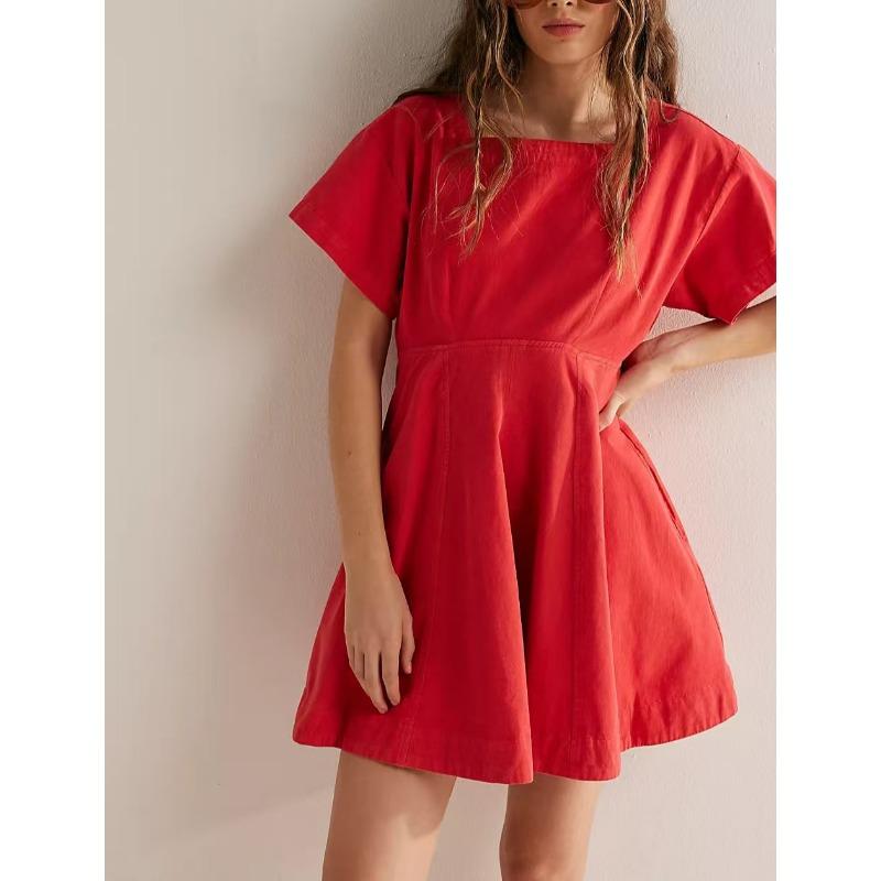 Women's Square Neck Short Sleeve Fashion Short Button Casual Dresses