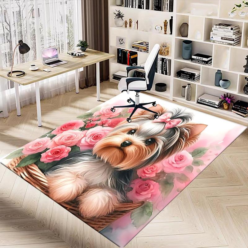 1PC Yorkie Roses Carpet Ultra Soft, Thick & Absorbent, Non Slip Machine Washable Mat for Entryway