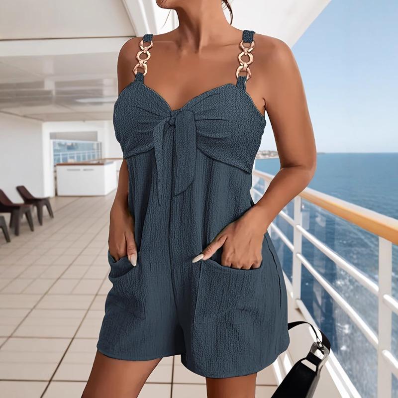 Damen Europäischer Stil Lässig Sommer Rückenfrei Kurz Träger Jumpsuit