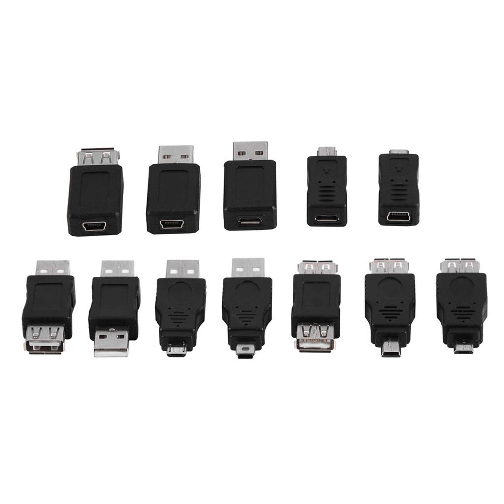 Pack of 12 Pcs Multiple USB2.0 Adapters MicroMini Male Female Converters Connectors