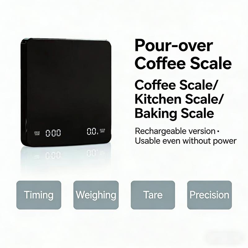 3kg/0.1g High-precision Electronic Coffee Scale with Timer LED Display USB Charging Professional Kitchen Scale Coffee Tools