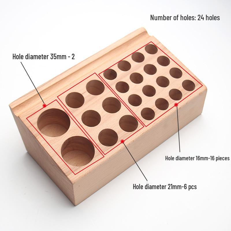Handmade Beech Wood Tool Rack: 24-Hole Leather Tool and Punch Storage Box