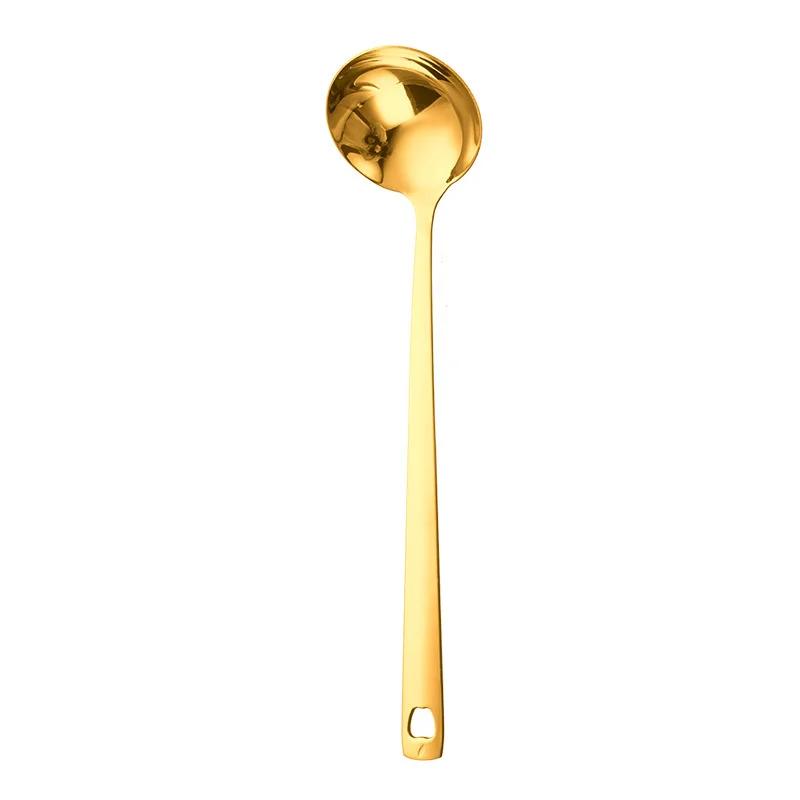 Spoon Colander Stainless Steel Long Handle Household Thickened Golden Hot Pot Spoon Golden Deepened Soup Shell Colander.