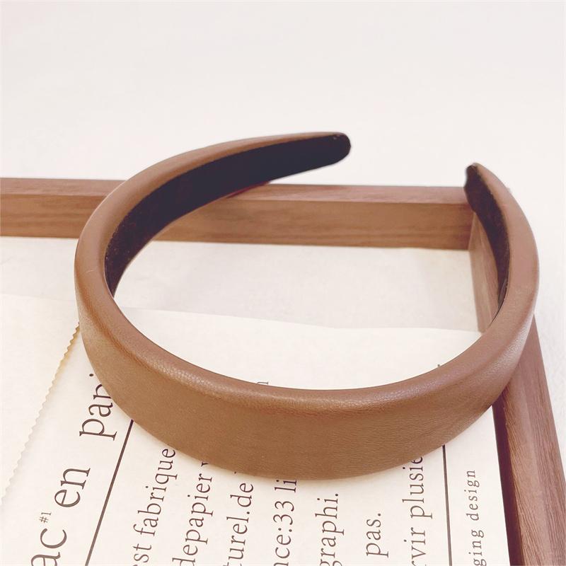 Popular Black Silver Synthetic Leather Sponge Padded Headbands for Women Girls Casual Shopping Party Headpiece Ins Hair Hoop