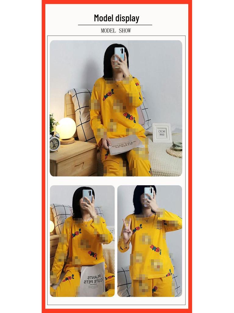 Niedliches Cartoon Damen Pyjama-Set: Rundhalsausschnitt, lange Ärmel, lange Hose – Bequem, vielseitig, perfekt für zu Hause oder draußen im Herbst und Winter