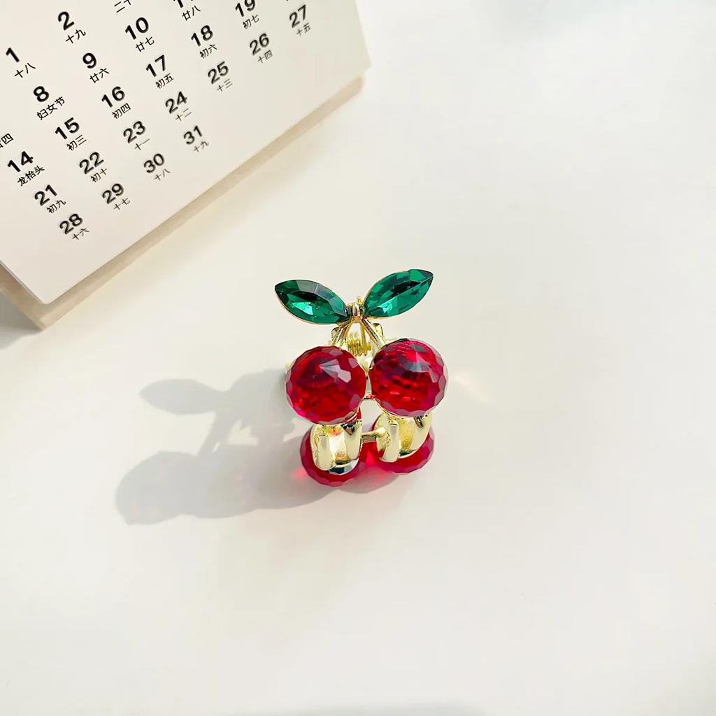 Jemné křišťálové třešňové mini malé vlasové drápy kovové kamínkové sponky do vlasů pro ženy, sponky do vlasů s krabím klipem, vlasové doplňky