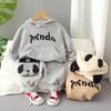 Spring Boys' English Panda Hoodie & Bag Two-Piece Set (0-5 Years) - New Autumn Arrival